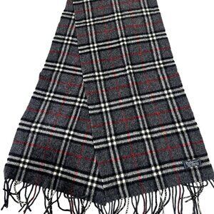 Burberrys Classic Check Scarf Black 100% Lambswool Unisex Scarf Made In England